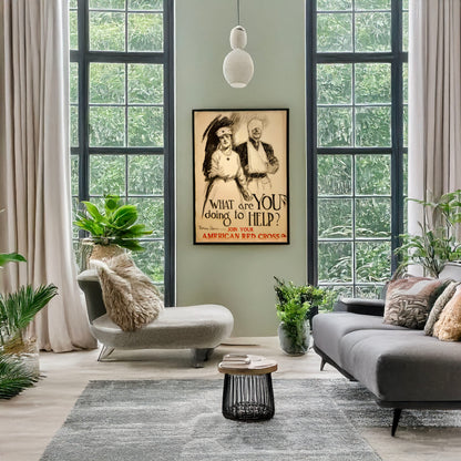 A picture of What are you doing to help? Join your American Red Cross, a mockup of the print leaning against a wall