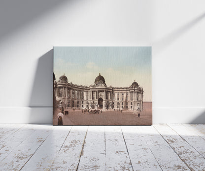 A picture of Wien. K. & K. Hofburg, a mockup of the print leaning against a wall