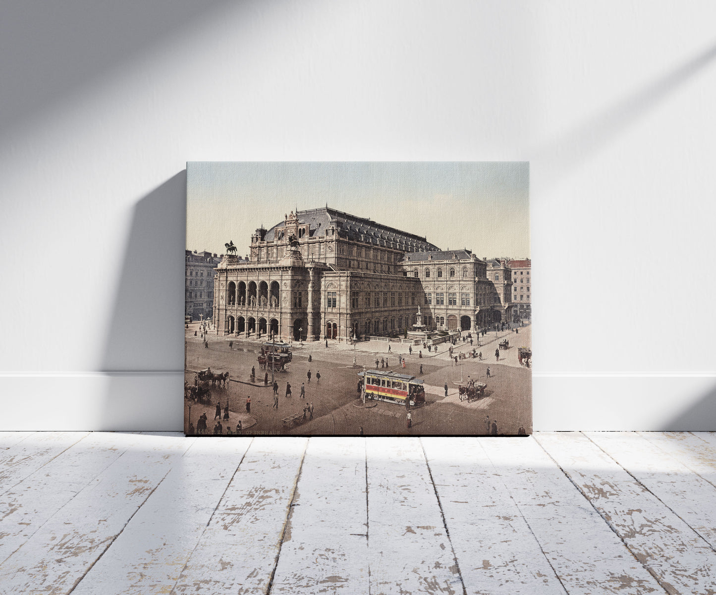 A picture of Wien. Opernhaus, a mockup of the print leaning against a wall