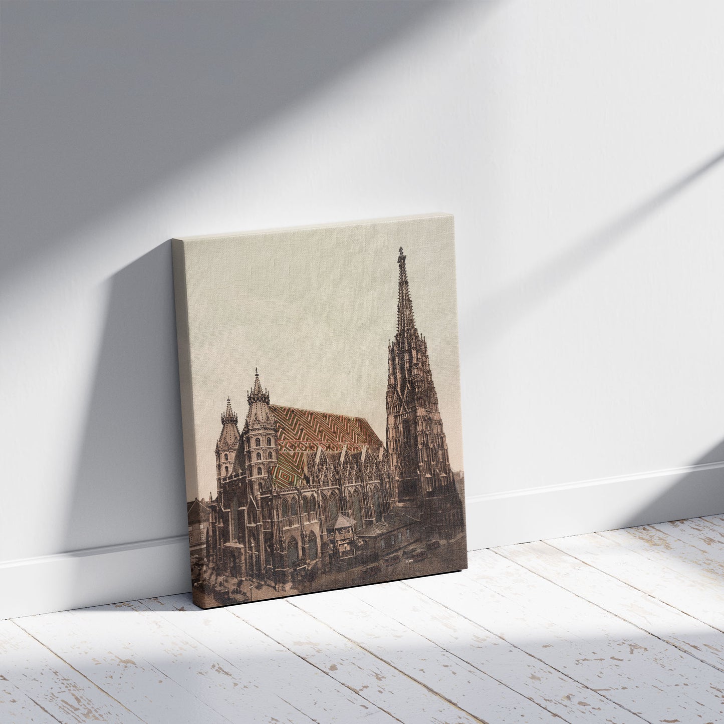 A picture of Wien. Stephansdom, a mockup of the print leaning against a wall