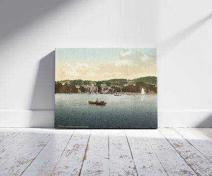 A picture of Windermere, Bowness, from Birch Holm, Lake District, England, a mockup of the print leaning against a wall