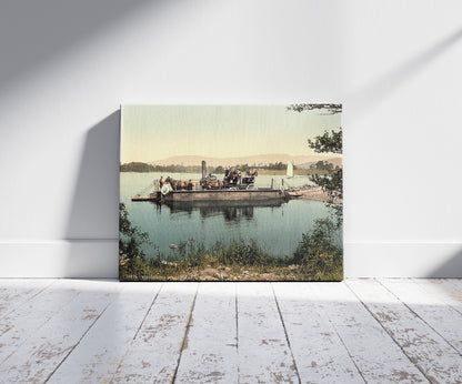 A picture of Windermere, steam ferry, Lake District, England, a mockup of the print leaning against a wall