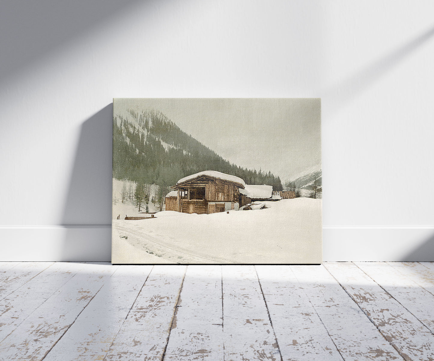 A picture of Winter scene with log structure, Grisons, Switzerland