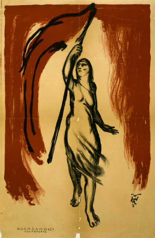 A picture of Woman carrying a red flag