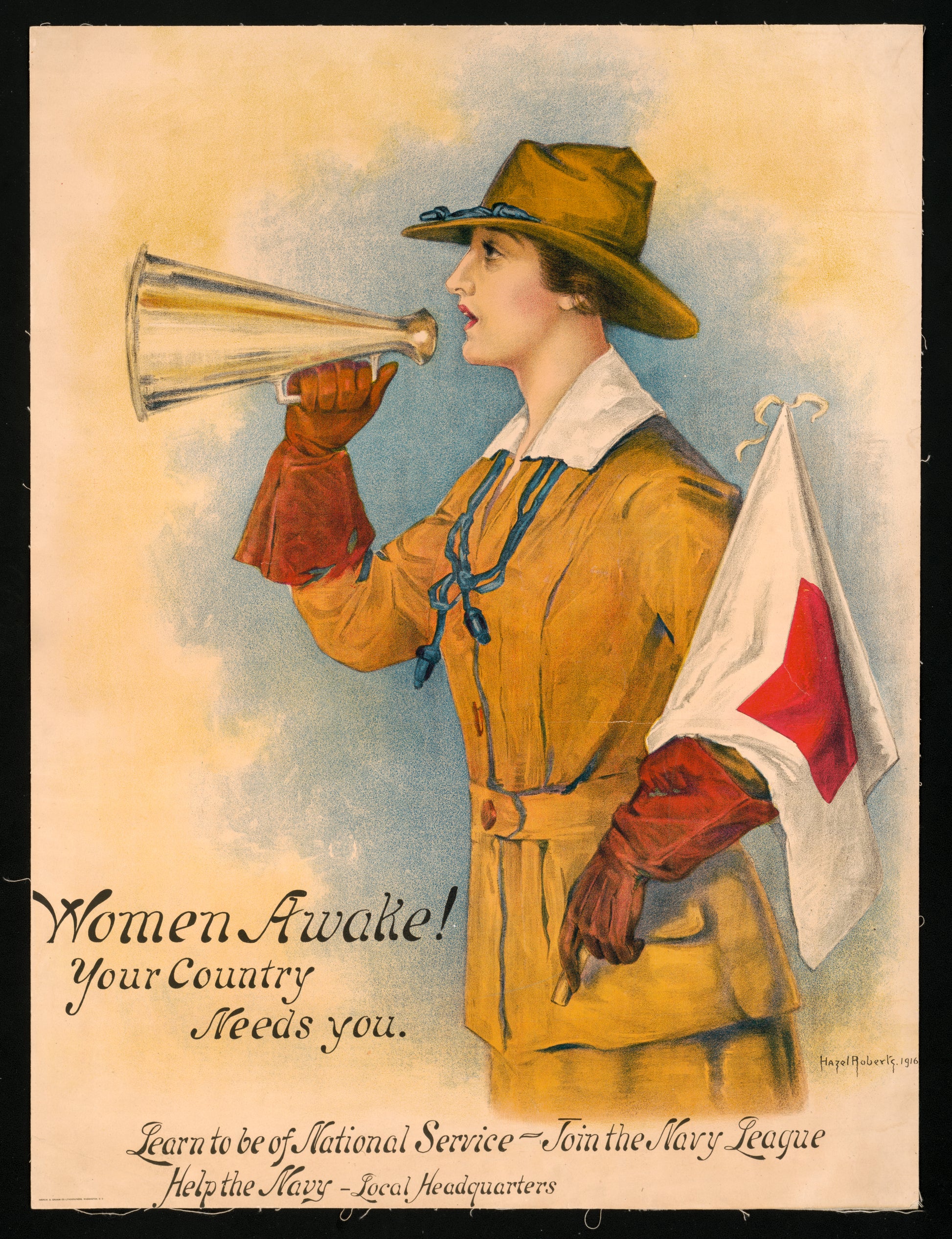 A picture of Women awake! Your country needs you--Learn to be of national service - join the Navy League--Help the Navy - local headquarters