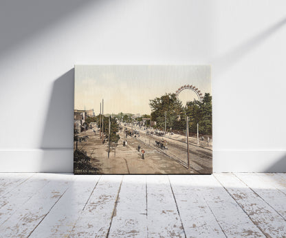 A picture of Wurstelprater, Vienna, Austro-Hungary, a mockup of the print leaning against a wall