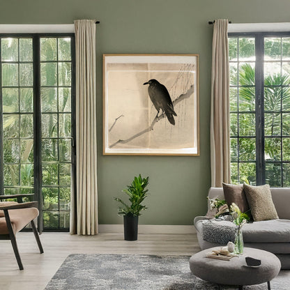 A picture of Yanagi ni karasu, a mockup of the print leaning against a wall