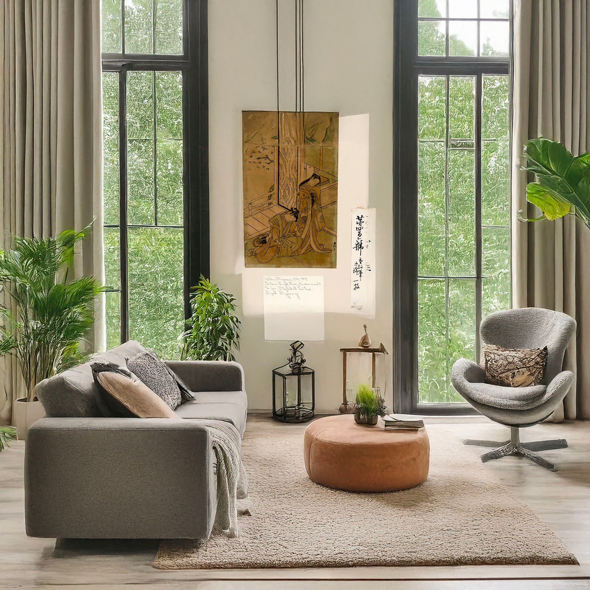 A picture of Yatsushi koshikibu no naishi, a mockup of the print leaning against a wall