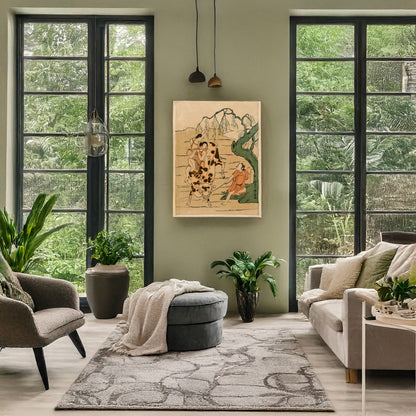 A picture of Yatsushi kusakari sanro, a mockup of the print leaning against a wall
