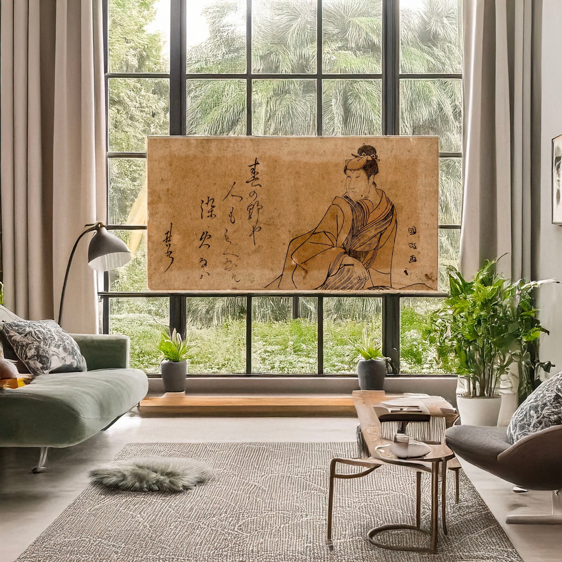 A picture of Yodaime Iwai Hanshirō, a mockup of the print leaning against a wall