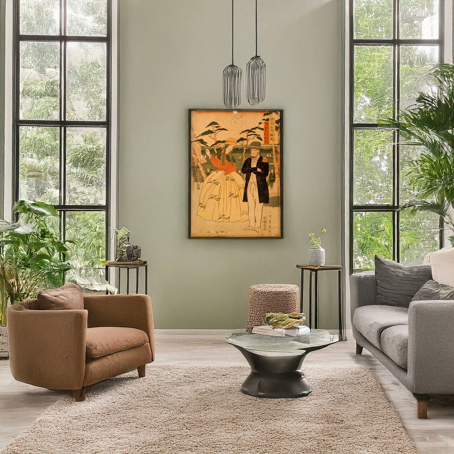 A picture of Yokohama meishō benten: Amerikajin, a mockup of the print leaning against a wall