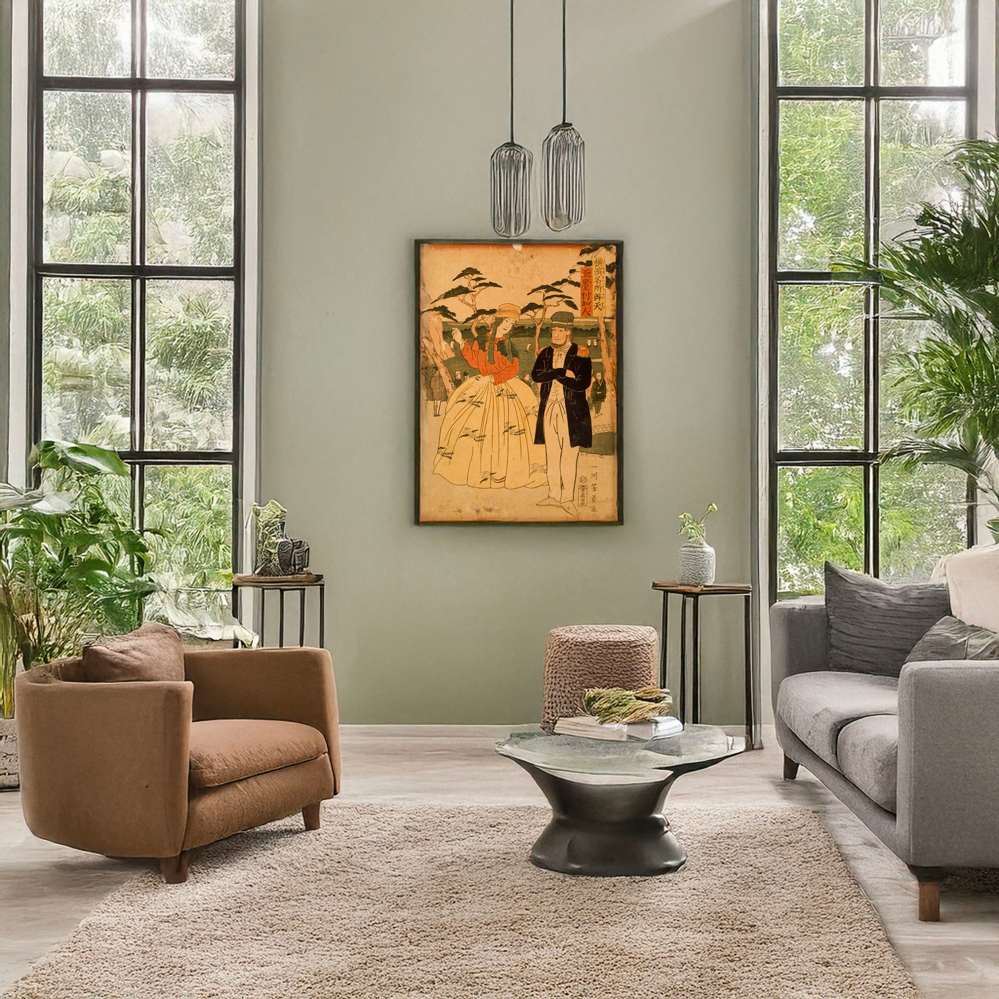 A picture of Yokohama meishō benten: Amerikajin, a mockup of the print leaning against a wall