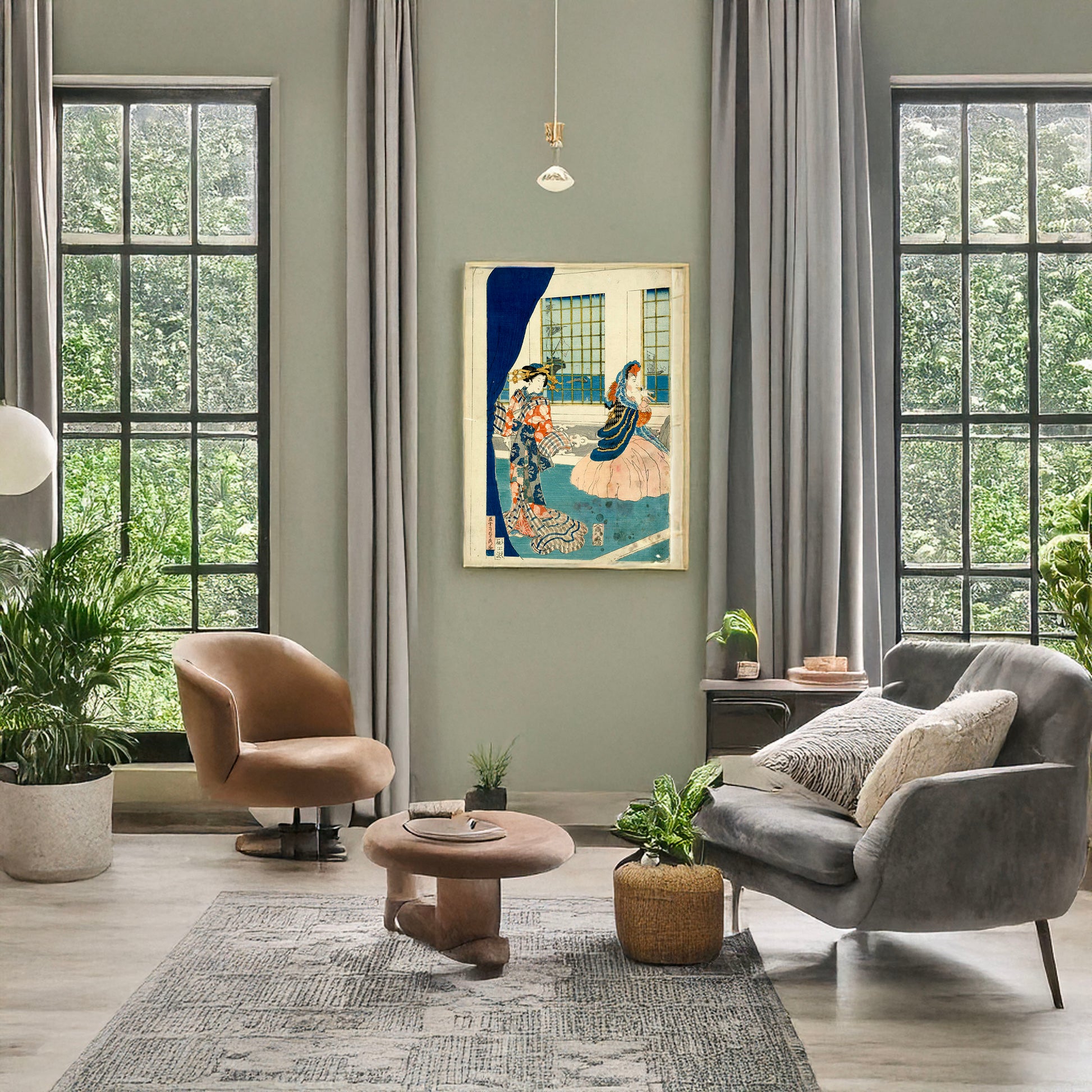 A picture of Yokohama no yōkan no yūjo, a mockup of the print leaning against a wall