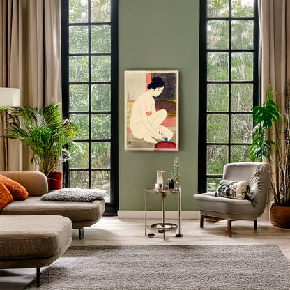 A picture of Yokugo no onna, a mockup of the print leaning against a wall