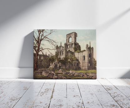 A picture of York. Kirkstall Abbey, a mockup of the print leaning against a wall