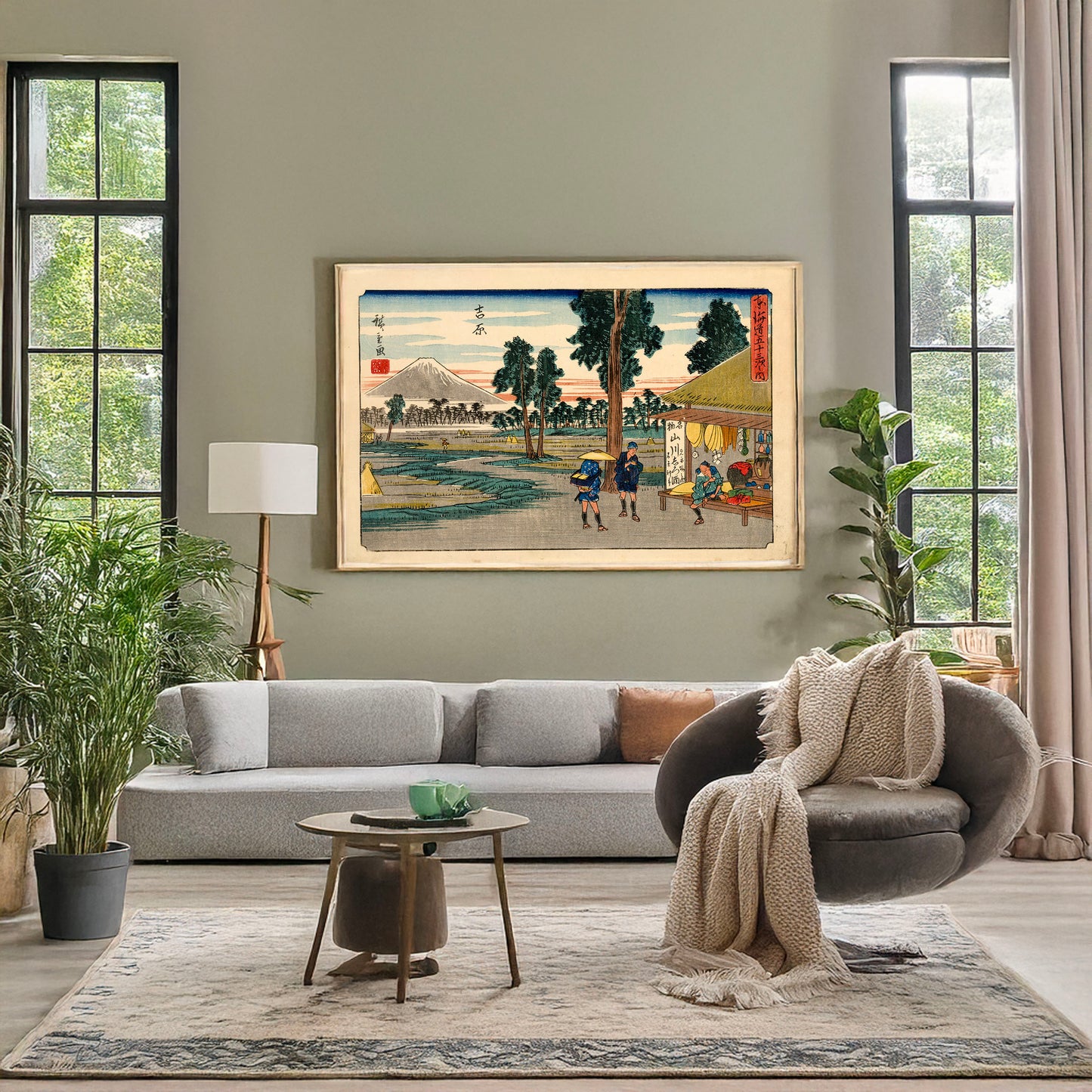 A picture of Yoshiwara, a mockup of the print leaning against a wall
