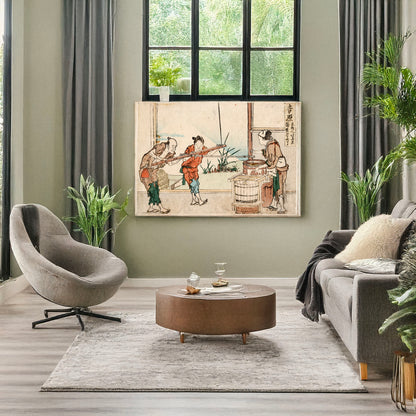 A picture of Yoshiwara, a mockup of the print leaning against a wall