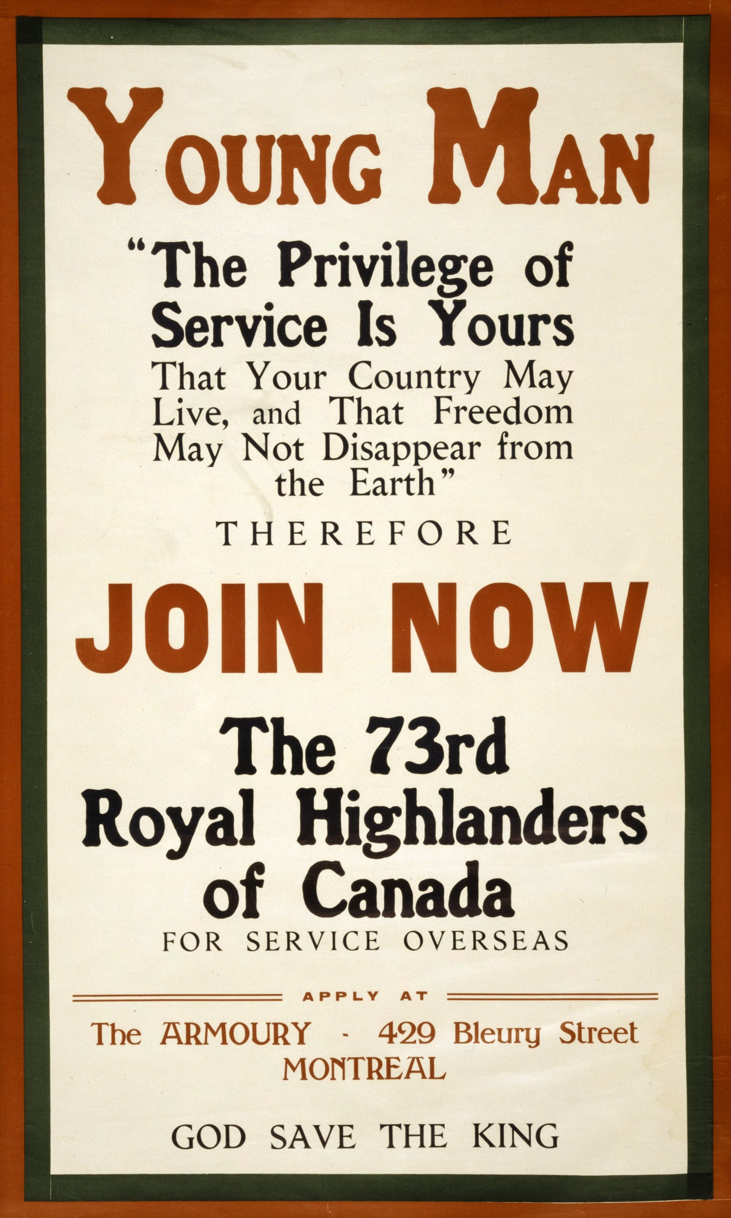 A picture of Young man ... join now, the 73rd Royal Highlanders of Canada