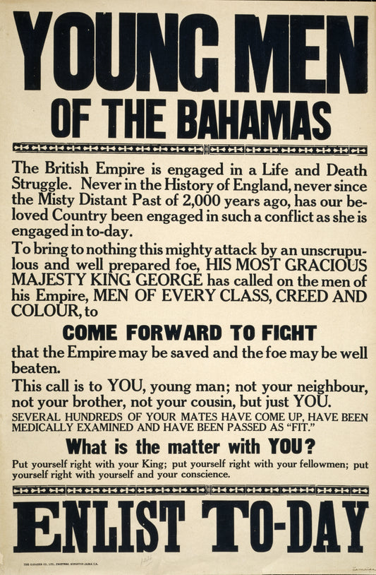 A picture of Young men of the Bahamas. ... Enlist to-day