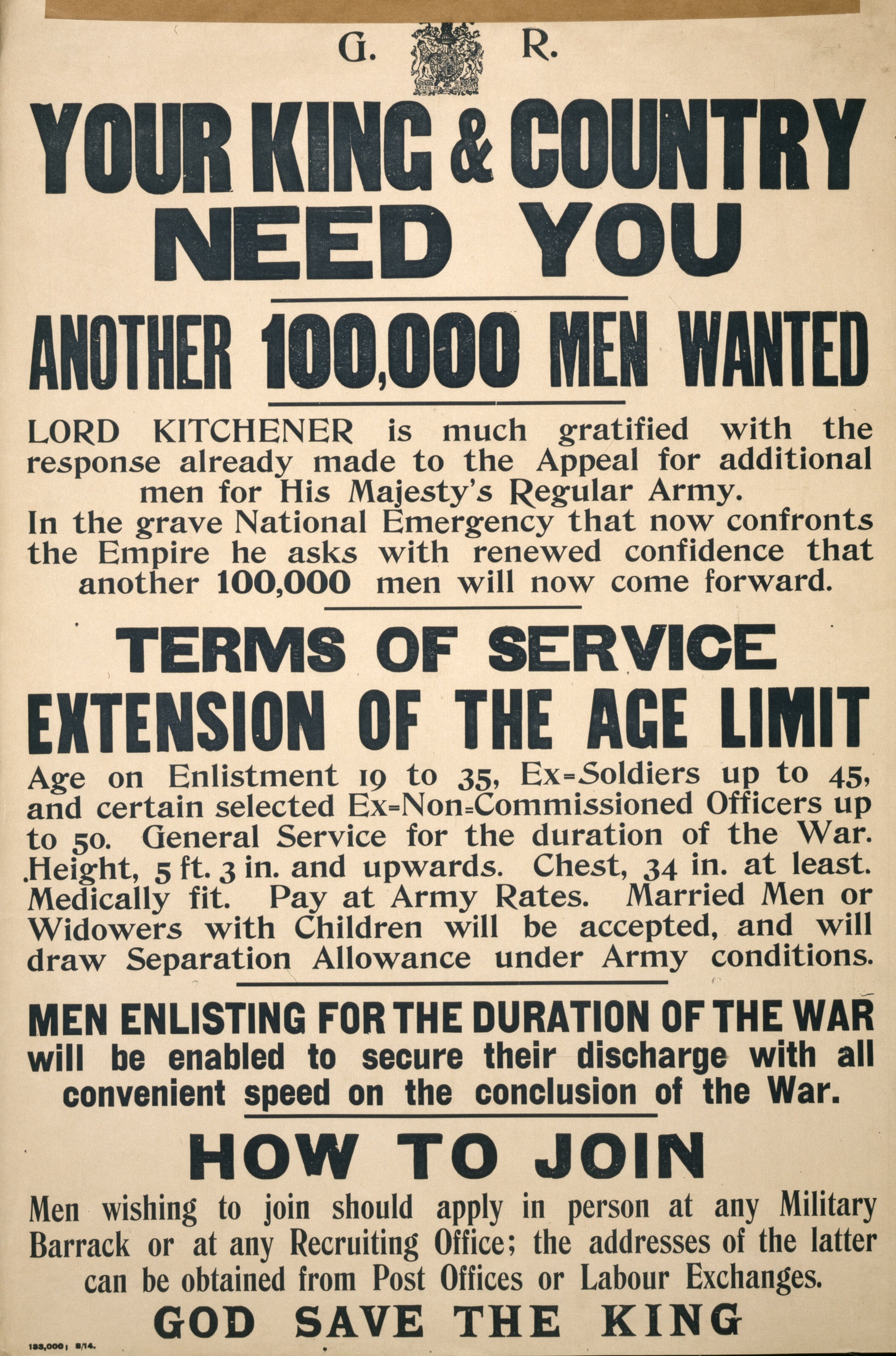 A picture of Your king & country need you. Another 100,000 men wanted. ...