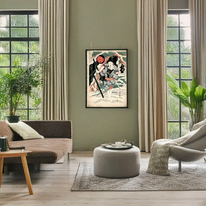 A picture of Yuki mitate shūka kasugaya tokijirō, a mockup of the print leaning against a wall