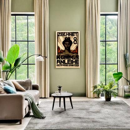 A picture of Zeichnet 8. Kriegsanleihe, a mockup of the print leaning against a wall