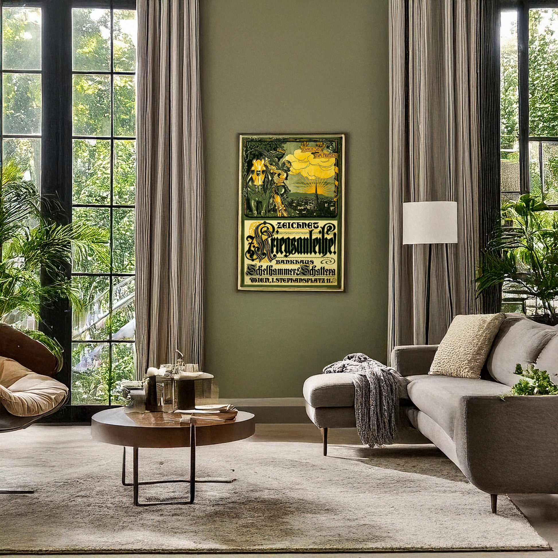 A picture of Zeichnet Kriegsanleihe!, a mockup of the print leaning against a wall