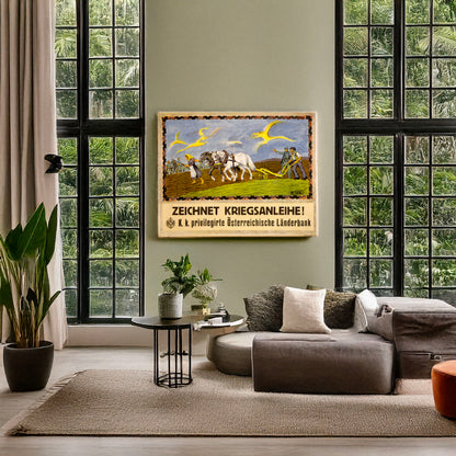 A picture of Zeichnet Kriegsanleihe!, a mockup of the print leaning against a wall