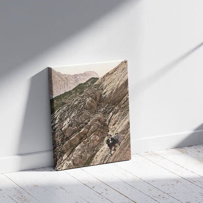 A picture of Zugspitze, view showing side path, Upper Bavaria, Germany, a mockup of the print leaning against a wall