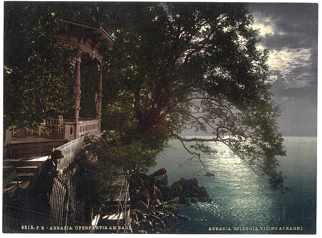 A picture of Abbazia, moonlight near the baths, Istria, Austro-Hungary