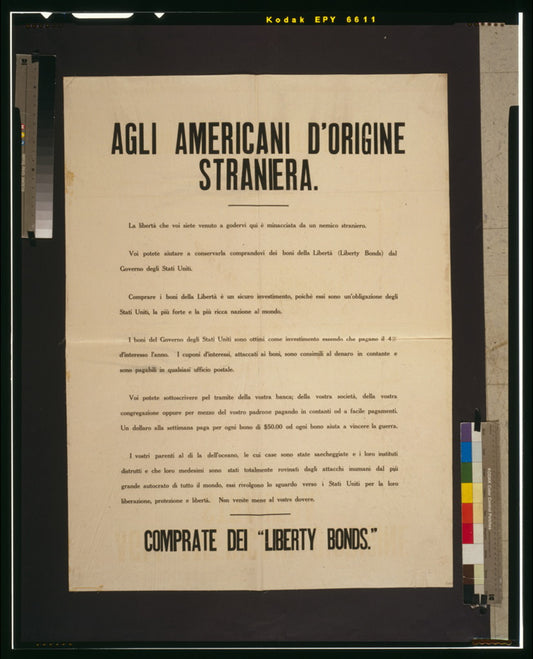 A picture of Agli Americani d'origine straniera ... Comprate dei Liberty Bonds