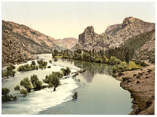 A picture of Almissa, view on the Cettina (i.e., Cetina River), Dalmatia, Austro-Hungary