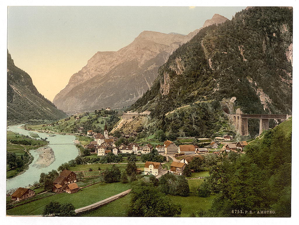 A picture of Amsteg, from the railway, St. Gotthard Railway, Switzerland