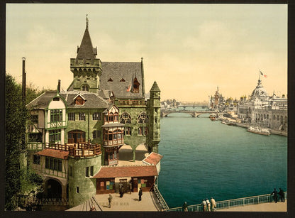 A picture of Ancient Paris and perspective of the bridges, showing Army and Navy buildings, Expositions Universal, 1900, Paris, France