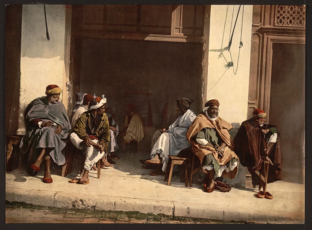 A picture of Arabs before a cafe, Algiers, Algeria