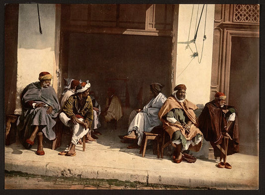 A picture of Arabs before a cafe, Algiers, Algeria