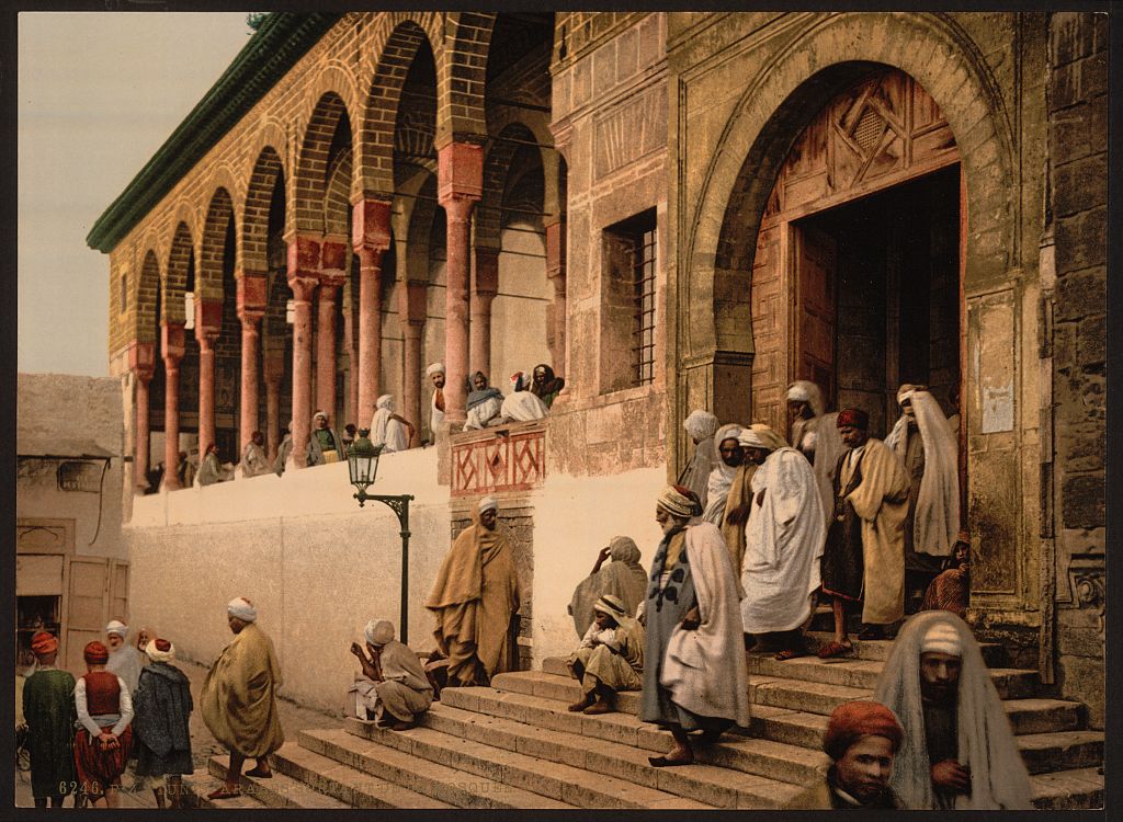 A picture of Arabs leaving mosque, Tunis, Tunisia
