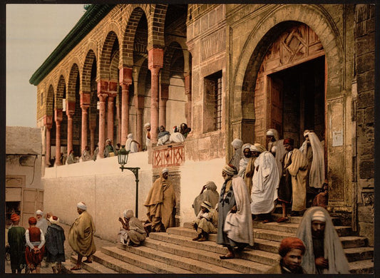 A picture of Arabs leaving mosque, Tunis, Tunisia