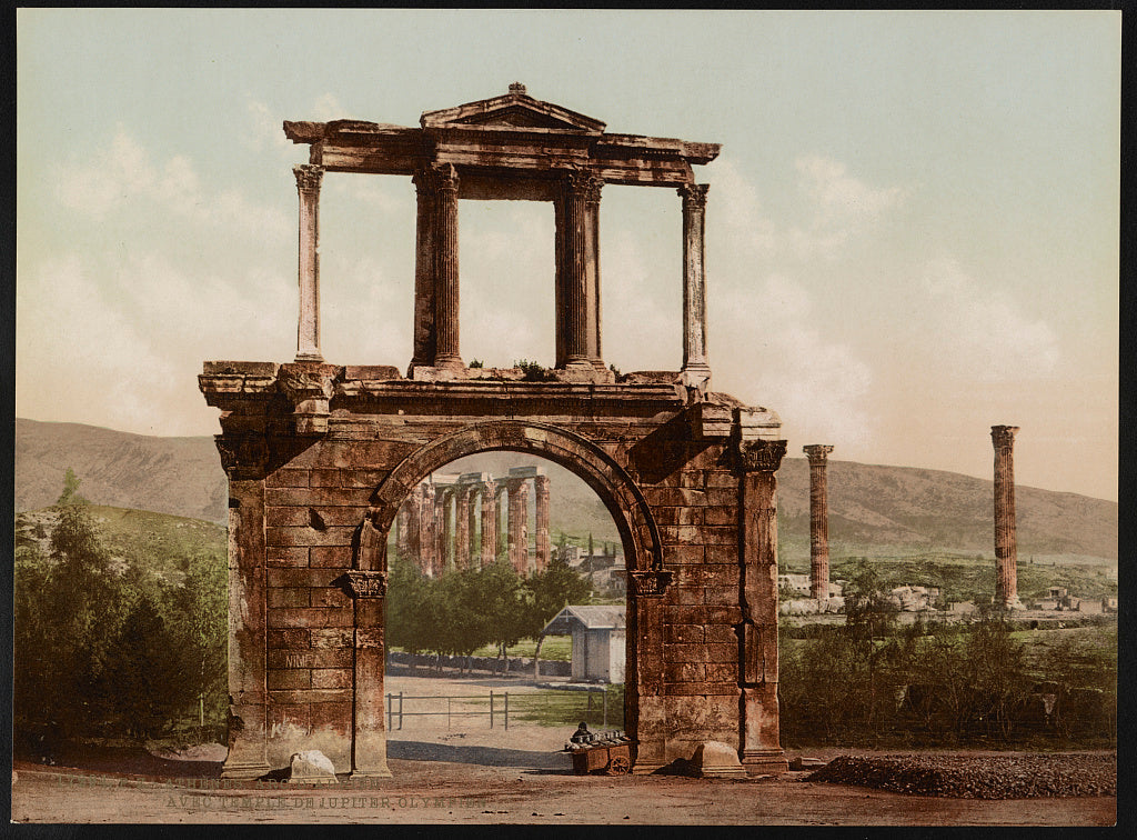 A picture of Athènes. Arc d ̕ Adrien. Avec Temple de Jupiter Olympien