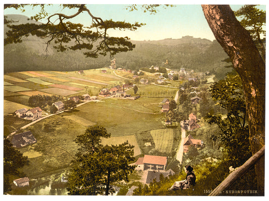 A picture of Baths of Oybin (i.e., Kurort Oybin) from the mountains and Oybin Valley, Zittau, Saxony, Germany