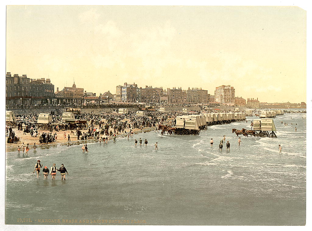 A picture of Beach and ladies' bathing place, Margate, England