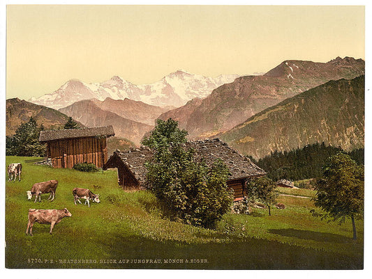 A picture of Beatenburg (i.e., Beatenberg), view of Jungfrau, Monch and Eiger, Bernese Oberland, Switzerland