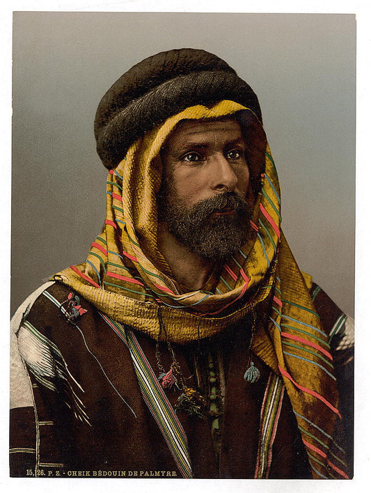 A picture of Bedouin Chief of Palmyra, Holy Land (i.e., Tadmur, Syria)