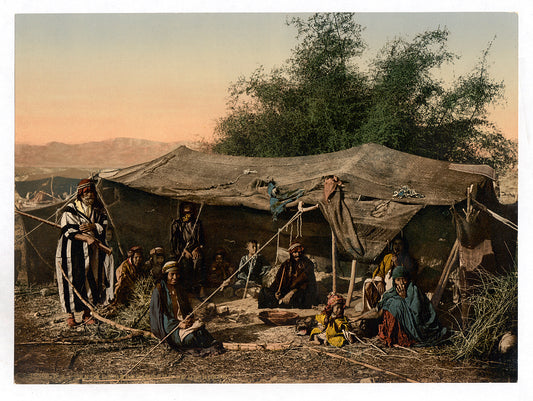 A picture of Bedouin tents and occupants, Holy Land