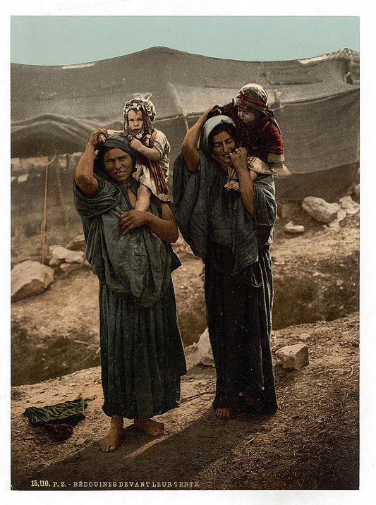 A picture of Bedouins and children outside tent, Holy Land