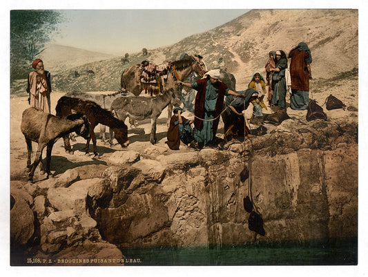 A picture of Bedouins drawing water, Holy Land