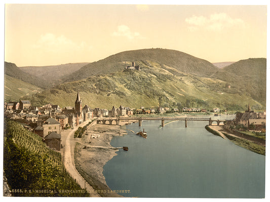 A picture of Bernkastel (i.e., Bernkastel-Kues) and Burg Landshut, Moselle, valley of, Germany