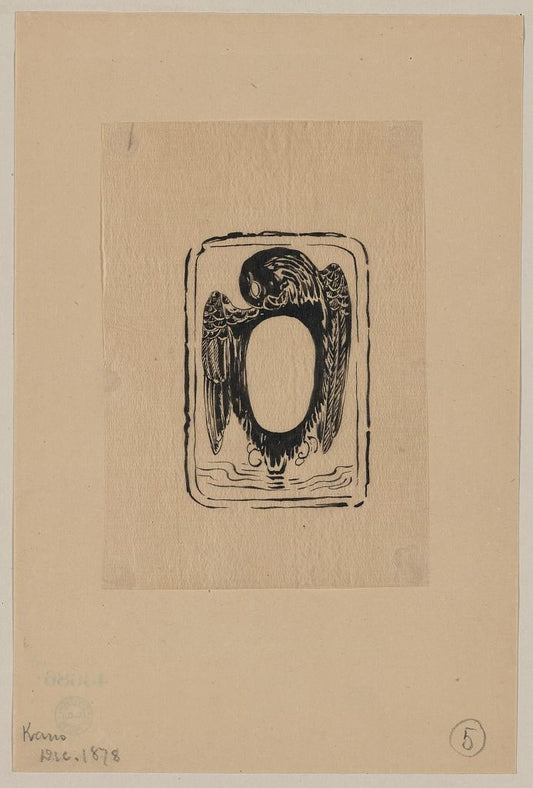 A picture of Bird crest or bookplate with opening for text or portrait
