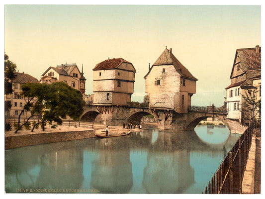 A picture of Bridge houses, Kreuznach (i.e., Bad Kreuznach), Nahethal, Rhenish Prussia, Germany