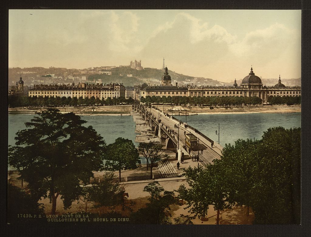 A picture of Bridge of the Guillotiere and the Hotel de Dieu, Lyons, France